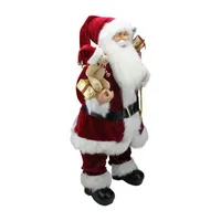 24'' Traditional Standing Santa Claus Christmas Figure with Teddy Bear and Gift Bag