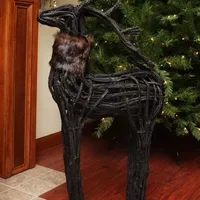 36'' Brown and Black Glittered Wicker Standing Reindeer Christmas Figure