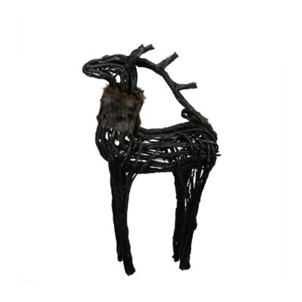 36'' Brown and Black Glittered Wicker Standing Reindeer Christmas Figure