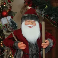 48'' Red and Brown Santa Claus with Walking Stick Standing Christmas Figure