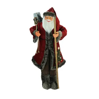 48'' Red and Brown Santa Claus with Walking Stick Standing Christmas Figure