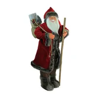 48'' Red and Brown Santa Claus with Walking Stick Standing Christmas Figure