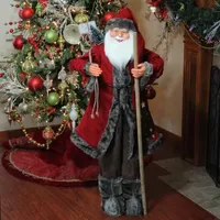 48'' Red and Brown Santa Claus with Walking Stick Standing Christmas Figure