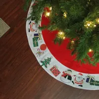 48'' Red with White Border Christmas Day Fun and Surprise Christmas Tree Skirt