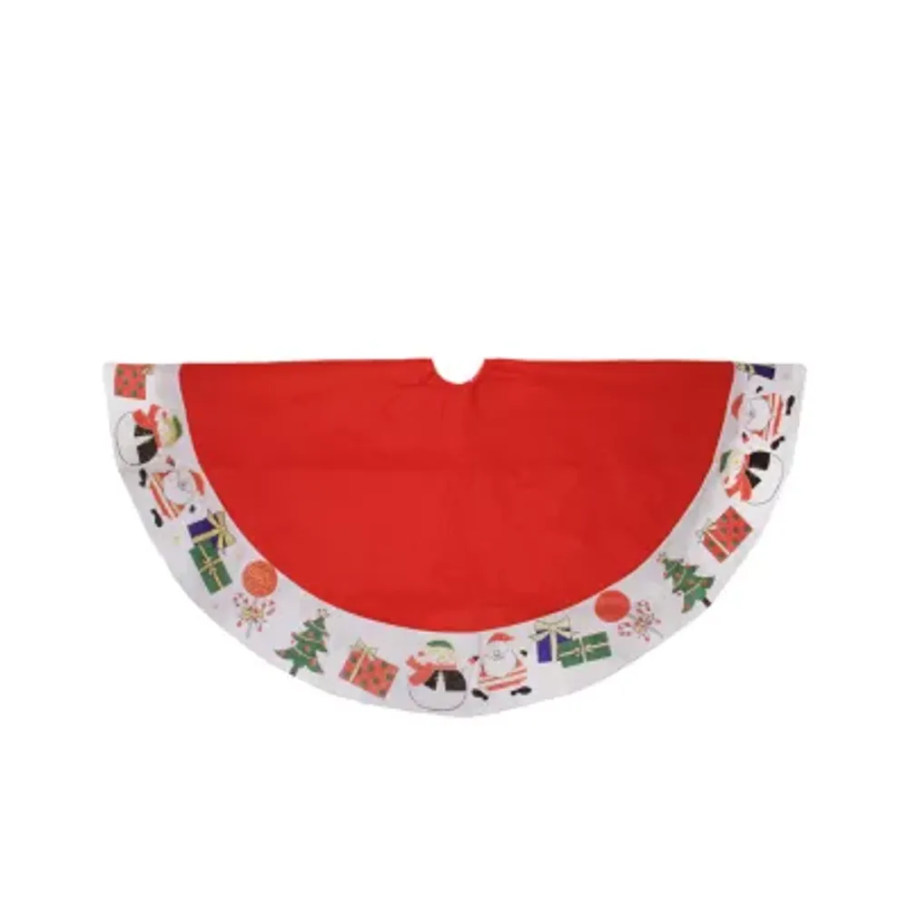 48'' Red with White Border Christmas Day Fun and Surprise Christmas Tree Skirt