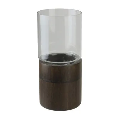 12'' Clear Glass Hurricane Pillar Candle Holder with Wooden Base