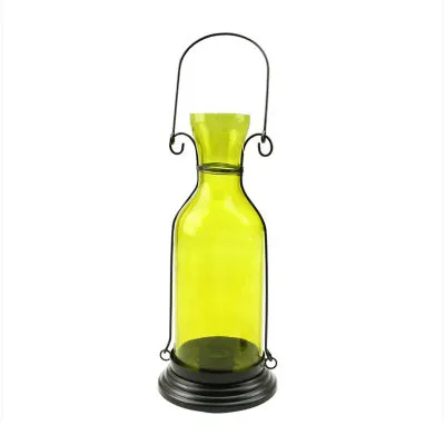 12'' Transparent Yellow Decorative Glass Bottle Tea Light Candle Lantern