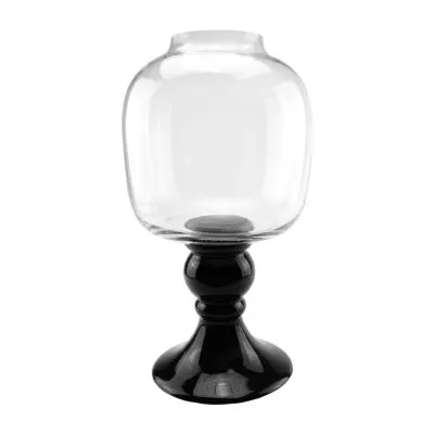 17.75'' Transparent and Jet Black Glass Pedestal Pillar Candle Holder