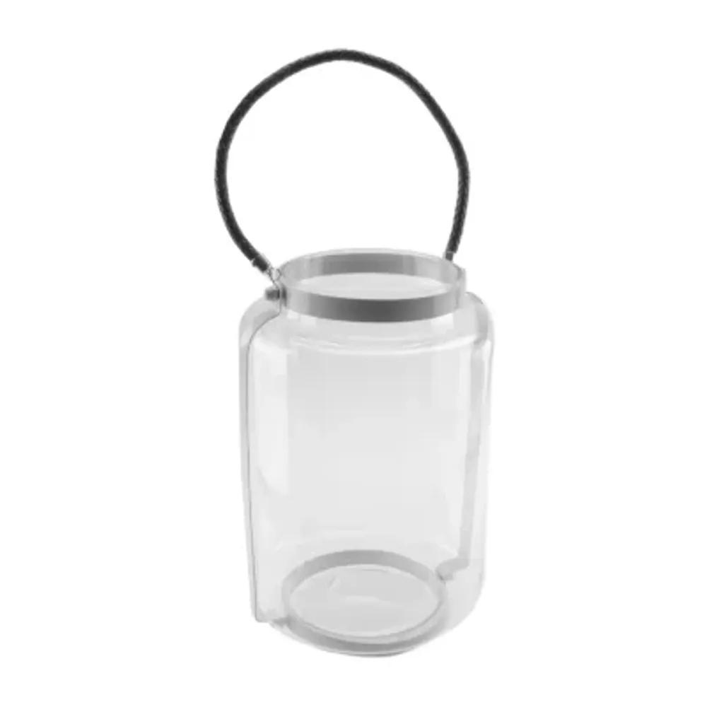 18'' Hurricane Pillar Glass Candle Lantern with White Metal Frame