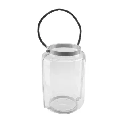18'' Hurricane Pillar Glass Candle Lantern with White Metal Frame