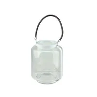 18'' Clear Glass Pillar Candle Lantern with White Metal Frame