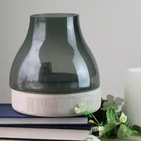 7.75'' Storm Gray Bubble Glass Pillar Candle Holder with Wooden Base