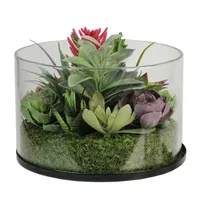 8'' Artificial Mixed Succulent Arrangement in Round Glass Jar