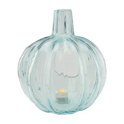 9'' Transparent Blue Glass Pumpkin Pillar Candle Holder