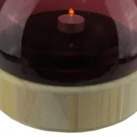 9.75'' Merlot Colored Glass Pillar Candle Holder with Wooden Base