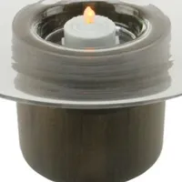 9.75'' Transparent Glass Pillar Candle Holder with Wooden Base