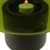 9.75'' Transparent Olive Green Glass Candle Holder with Wooden Base