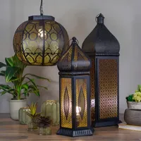 23.5'' Black and Gold Moroccan Style Lantern Table Lamp