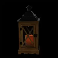 17.5'' Rustic Wooden Lantern with Brown Metal Top and LED Flameless Pillar Candle with Timer