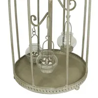 26'' Vintage Rose Antique-Style Distressed Gray-Washed Taupe Metal Birdcage Tea Light Candle Holder