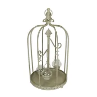 26'' Vintage Rose Antique-Style Distressed Gray-Washed Taupe Metal Birdcage Tea Light Candle Holder