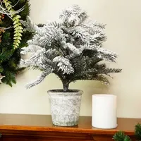 20'' Flocked White and Green Artificial Pine Tree with a Pot