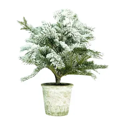 20'' Flocked White and Green Artificial Pine Tree with a Pot