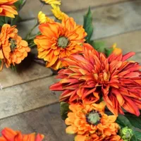 Mums and Daisies Twig Artificial Floral Wreath  Orange 22-Inch