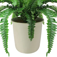 21'' Green and Cream White Boston Fern Artificial Potted Plant