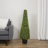 45'' Two Tone Green Triangular Artificial Boxwood Topiary Potted Tree - Unlit