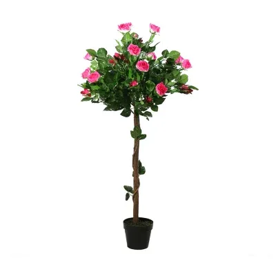 47'' Potted Green and Pink Artificial Rose Tree