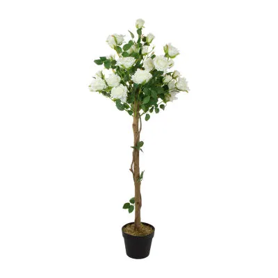 4' Green and White Potted Floral Artificial Rose Garden Tree