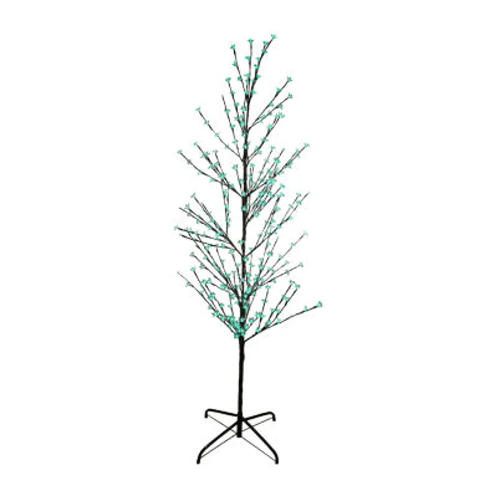 6' Pre-Lit Enchanted Garden Cherry Blossom Flower Artificial Spring Tree - Green LED Lights