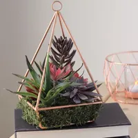 9" Artificial Succulents Arrangement in 4-Sided Copper Metal Wire Frame