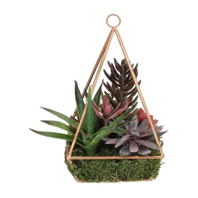 9" Artificial Succulents Arrangement in 4-Sided Copper Metal Wire Frame