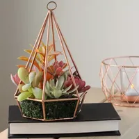 9'' Artificial Green and Purple Succulents Arrangement in 6-Sided Wire Frame