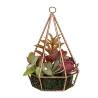 9'' Artificial Green and Purple Succulents Arrangement in 6-Sided Wire Frame