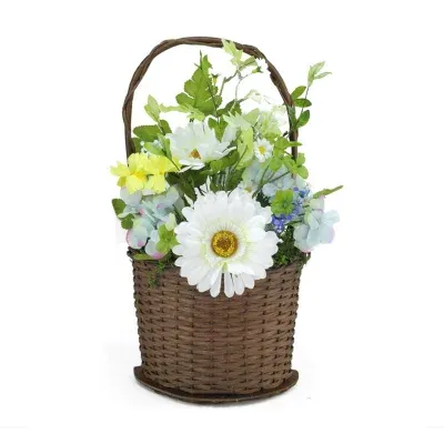 14.5'' Blue and White Mixed Flower Artificial Spring Floral Arrangement with Basket