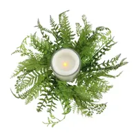 17'' Decorative Artificial Mixed Green Fern Hurricane Glass Candle Holder