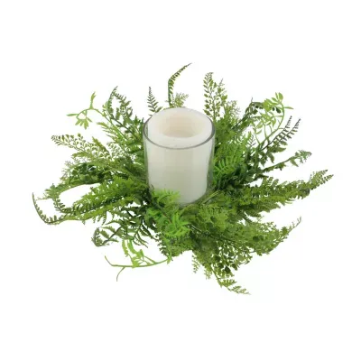 17'' Decorative Artificial Mixed Green Fern Hurricane Glass Candle Holder