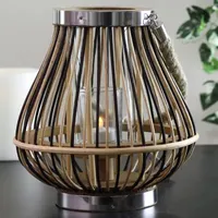 9.25'' Rustic Chic Pear Shaped Rattan Candle Holder Lantern with Jute Handle