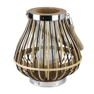 9.25'' Rustic Chic Pear Shaped Rattan Candle Holder Lantern with Jute Handle