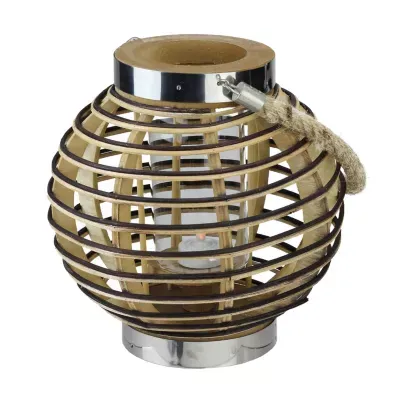 9.5'' Rustic Chic Round Rattan Decorative Candle Holder Lantern with Jute Handle