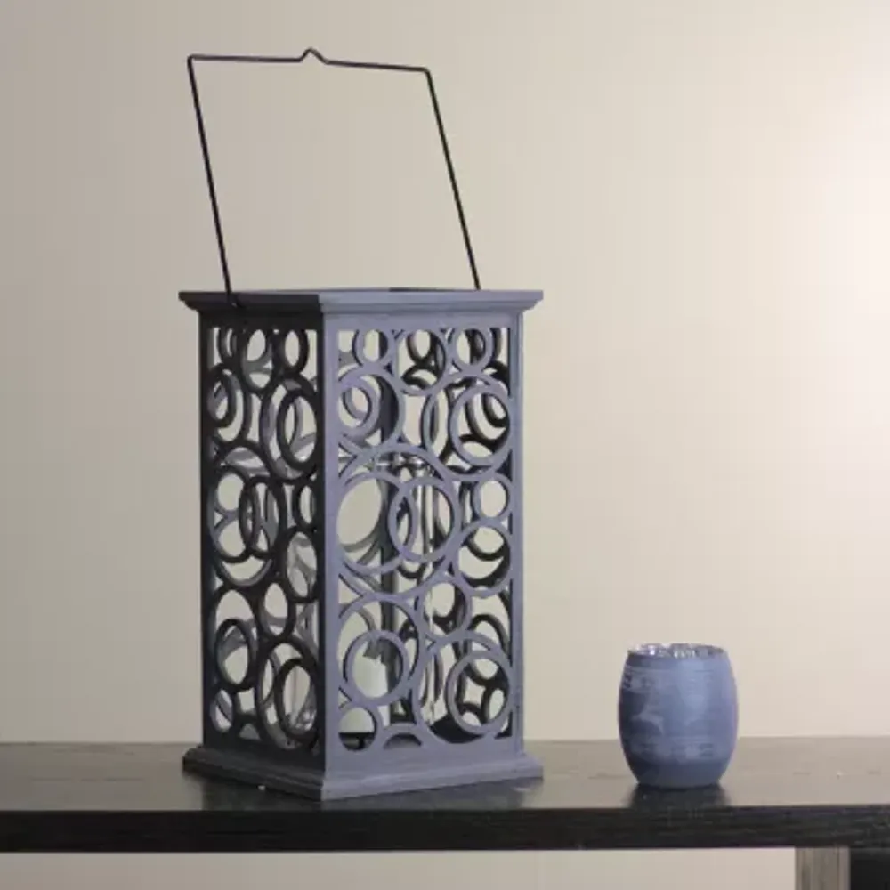 13'' Gray Brushed Cut-Out Circle Design Pillar Candle Holder
