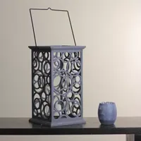 13'' Gray Brushed Cut-Out Circle Design Pillar Candle Holder