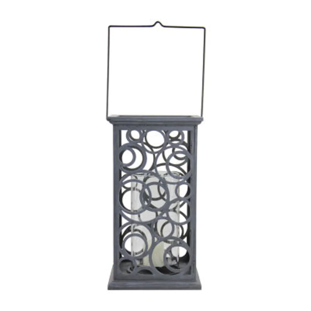 13'' Gray Brushed Cut-Out Circle Design Pillar Candle Holder