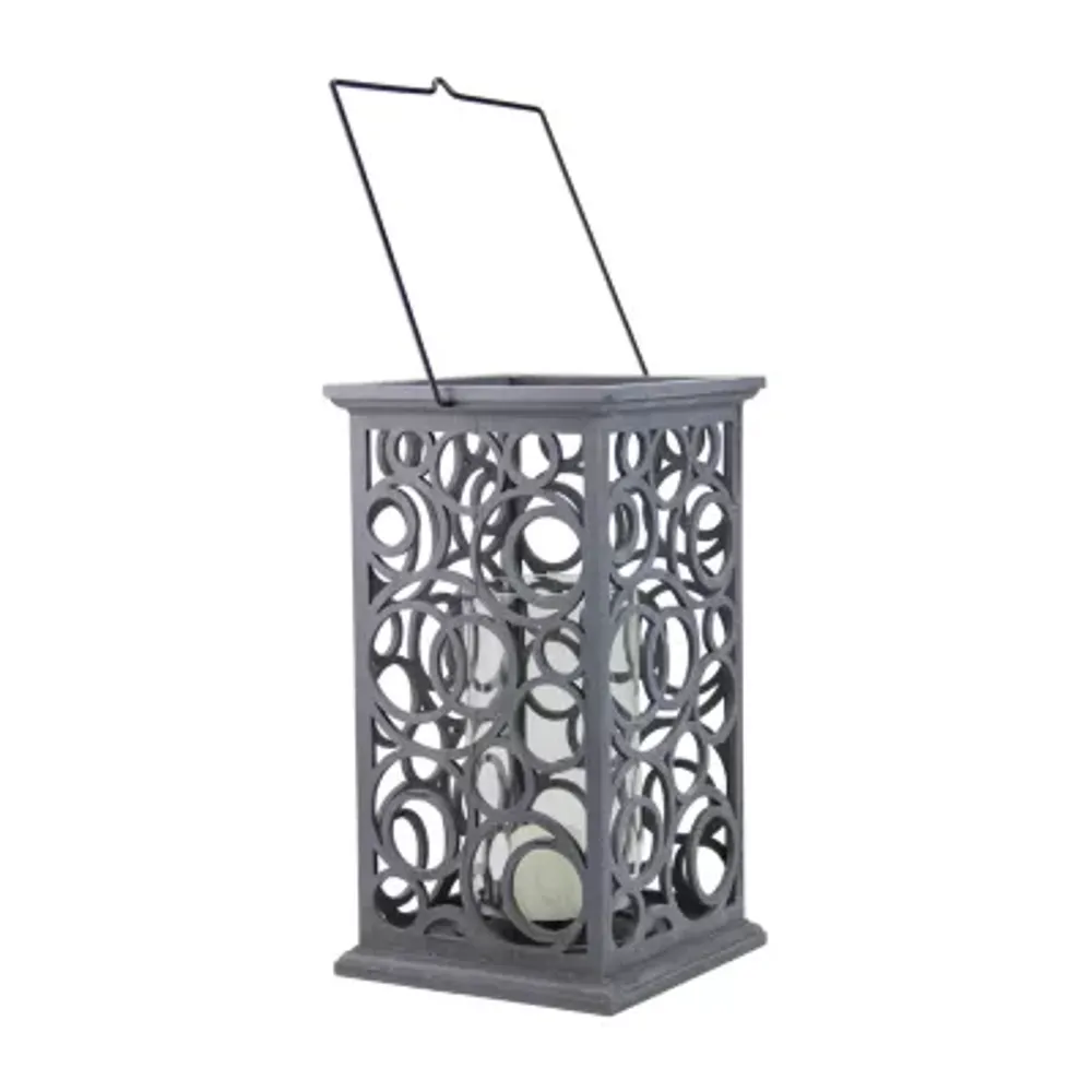 13'' Gray Brushed Cut-Out Circle Design Pillar Candle Holder