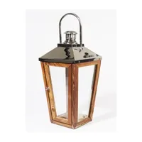 24.75'' Beach Day Over-Sized Stainless Steel and Sheesham Wood Modern Pillar Candle Lantern