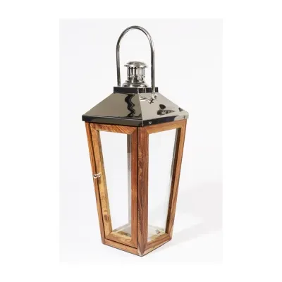 28.5'' Beach Day Over-Sized Modern Stainless Steel and Sheesham Wooden Pillar Candle Lantern