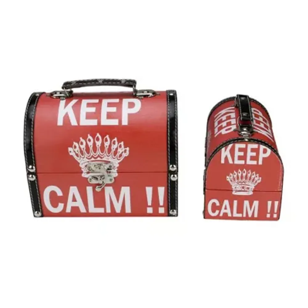 Set of 2 Red and White Keep Calm!! Decorative Wooden Storage Boxes 7.25-8.75"